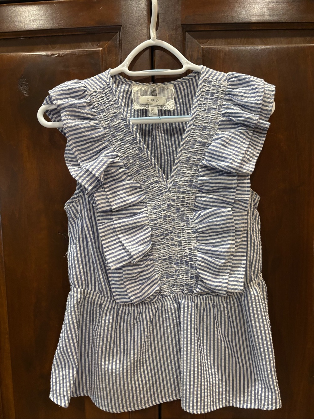 Cupio Girls' Blue and White Striped Ruffle Summer Dress